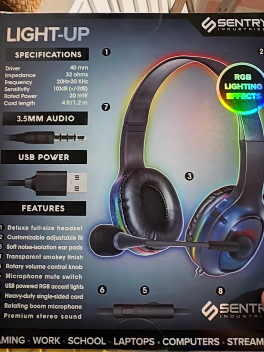 Sentry RGB Light-Up Gaming Stereo Headset NIB